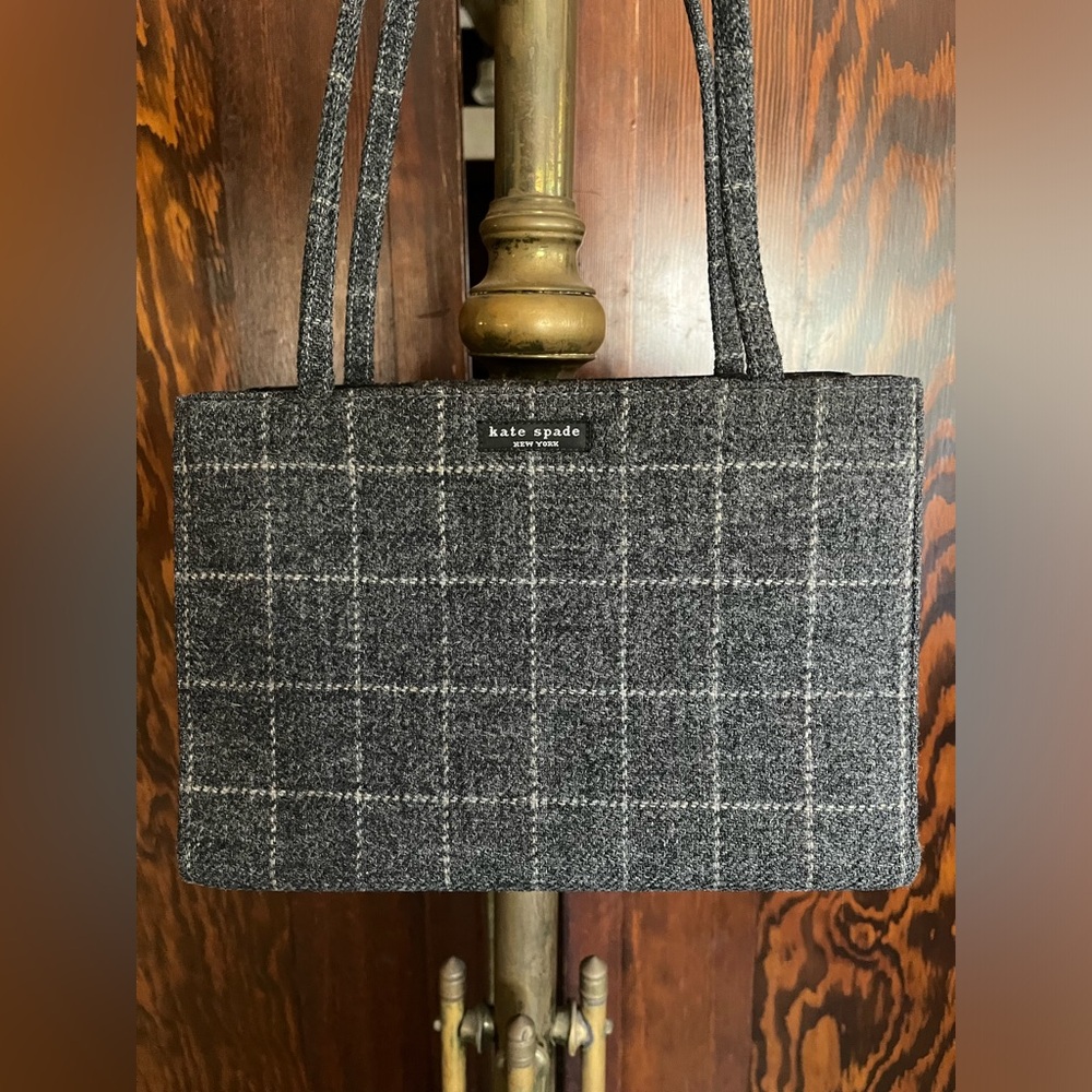 1990s Vintage Late Spade Wool Shoulder Bag Checkered